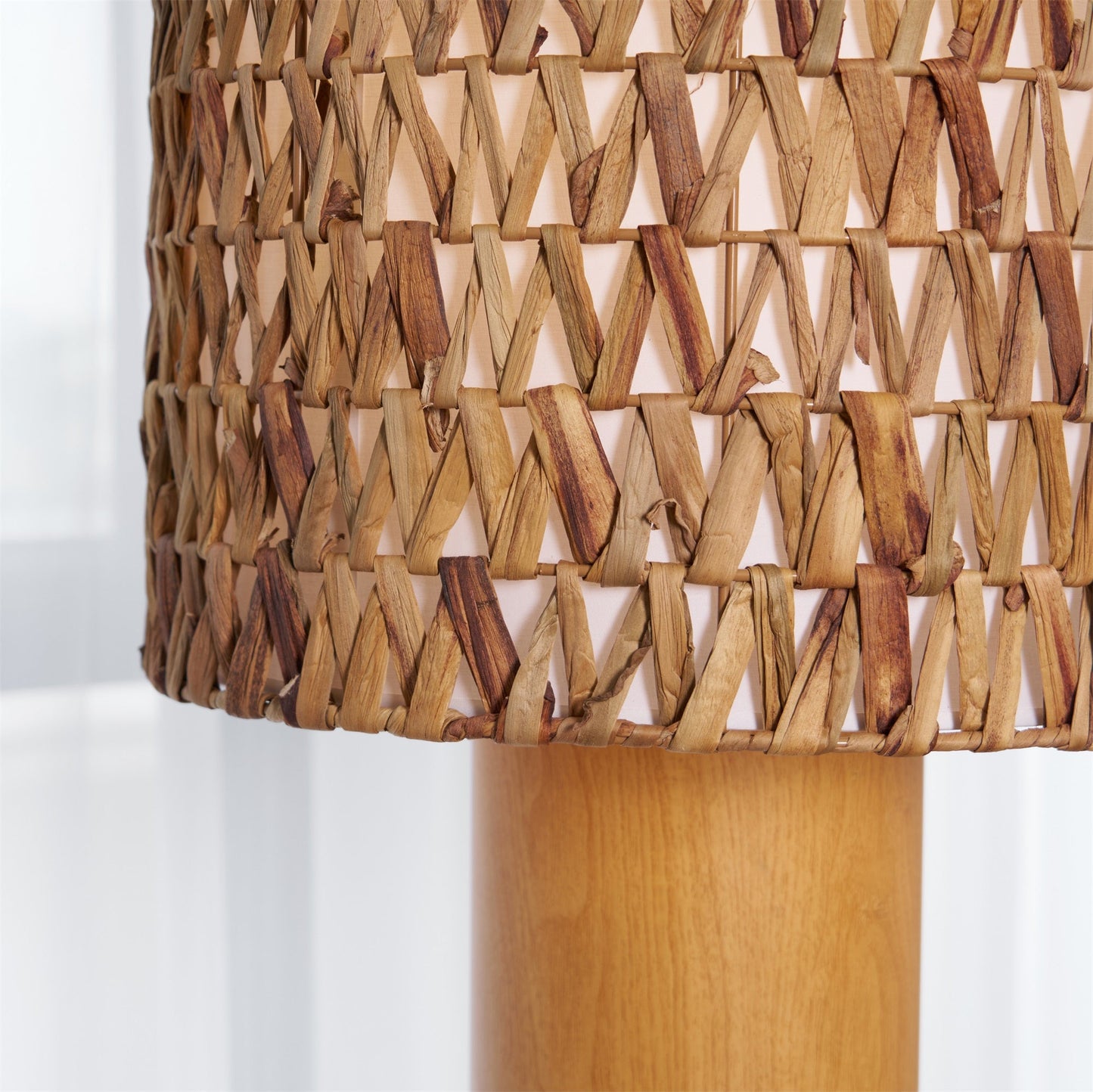 Brodie Wood Floor Lamp - Handmade Rattan & Chevron Weave Standing Light