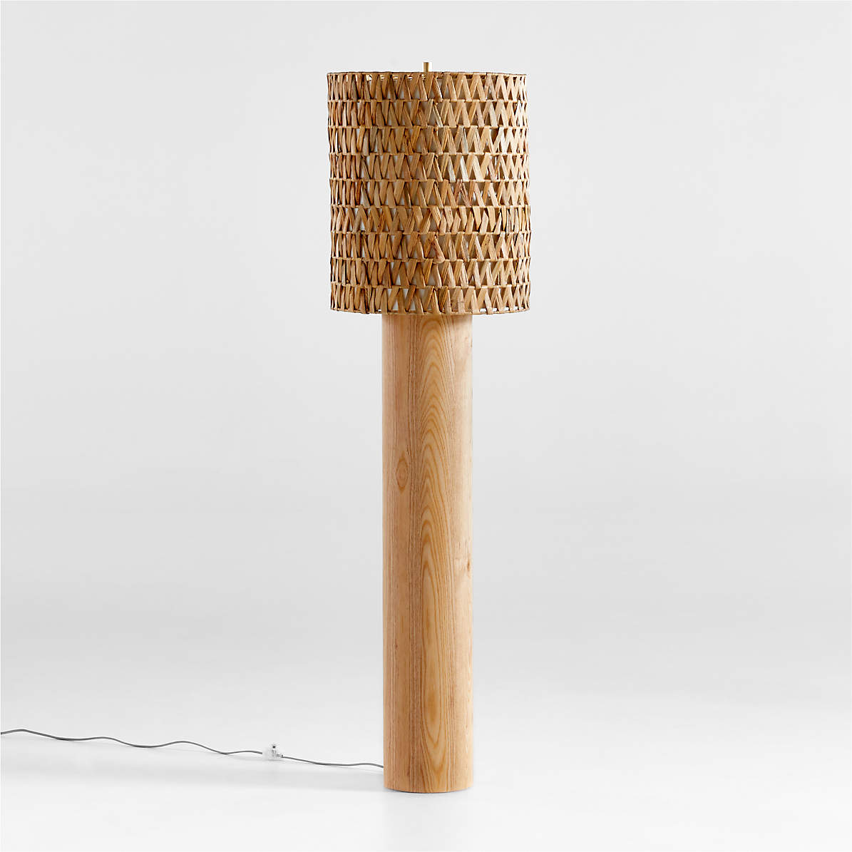 Brodie Wood Floor Lamp - Handmade Rattan & Chevron Weave Standing Light