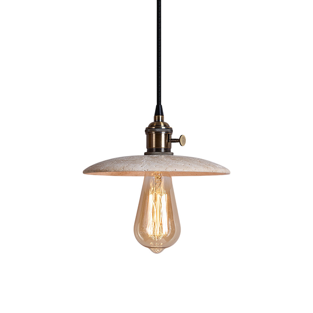 Brooklyn Flat Pendant Lamp - Natural Travertine & Antique Brass LED Hanging Light