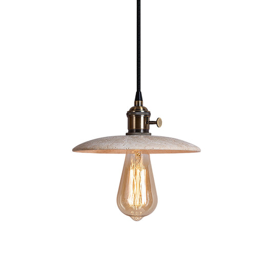 Brooklyn Flat Pendant Lamp - Natural Travertine & Antique Brass LED Hanging Light