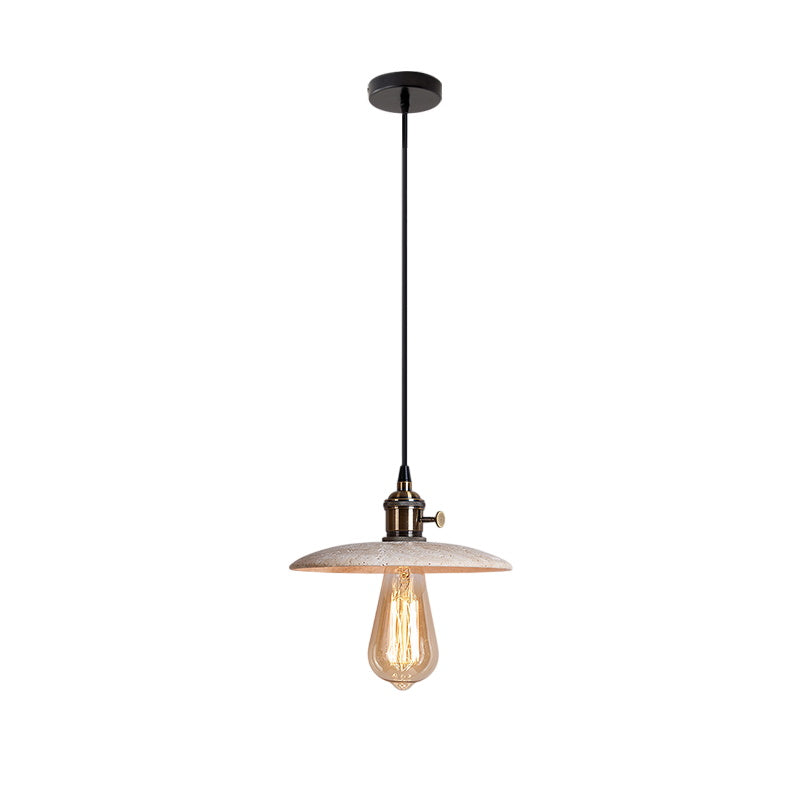 Brooklyn Flat Pendant Lamp - Natural Travertine & Antique Brass LED Hanging Light