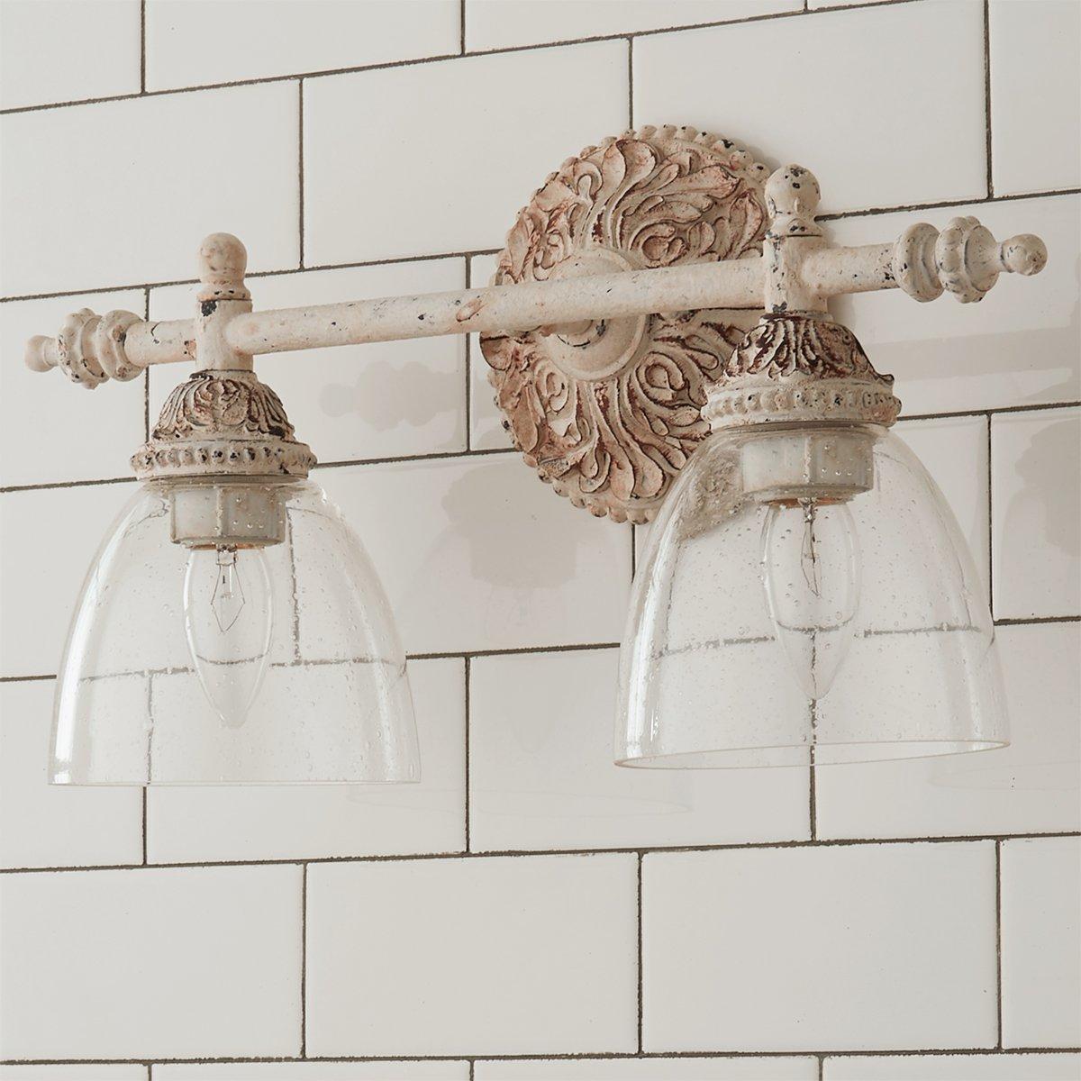Brooks Vanity Wall Lamp - French Country Antique Brass & Seeded Glass Sconce