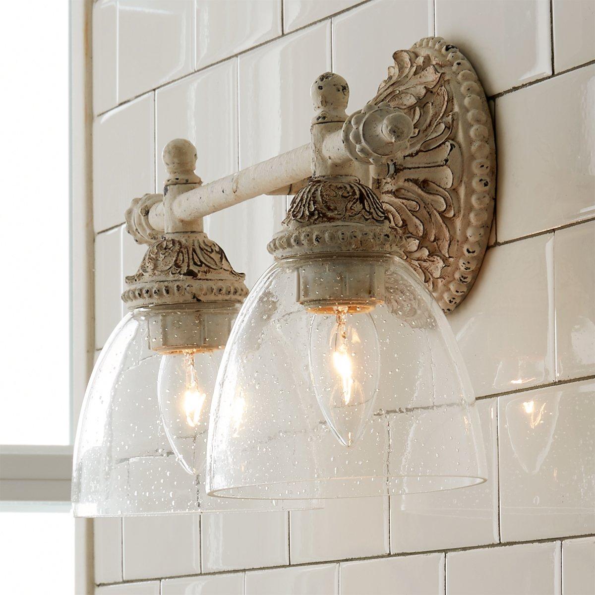 Brooks Vanity Wall Lamp - French Country Antique Brass & Seeded Glass Sconce