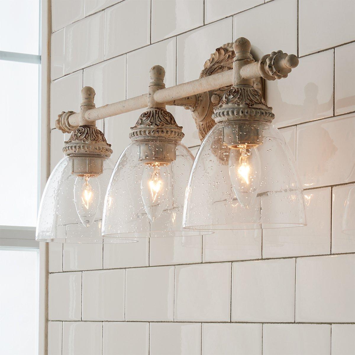 Brooks Vanity Wall Lamp - French Country Antique Brass & Seeded Glass Sconce