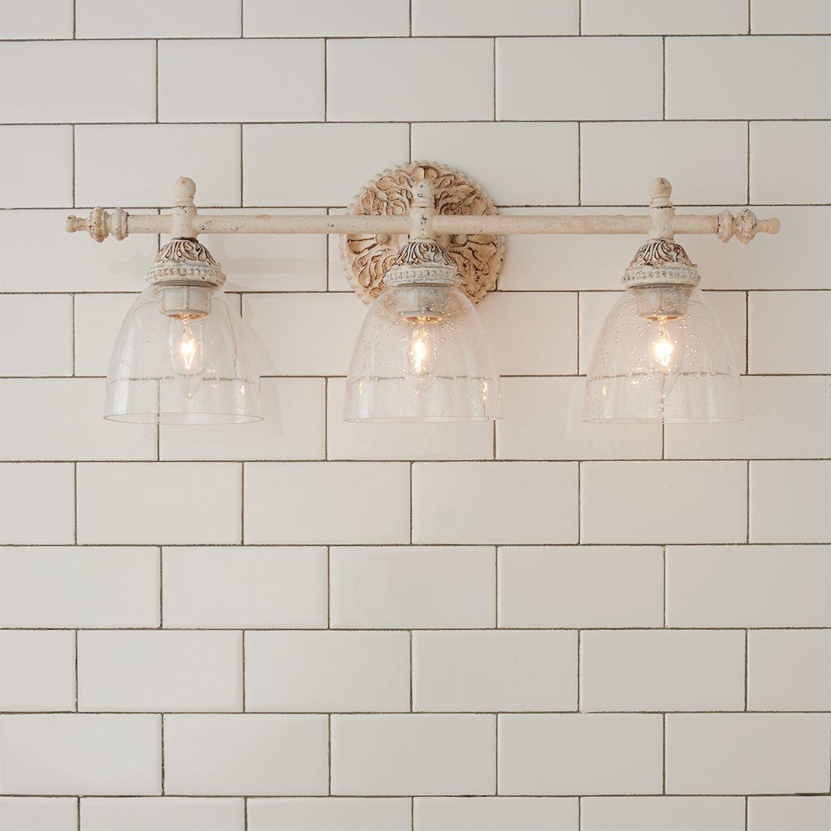 Brooks Vanity Wall Lamp - French Country Antique Brass & Seeded Glass Sconce