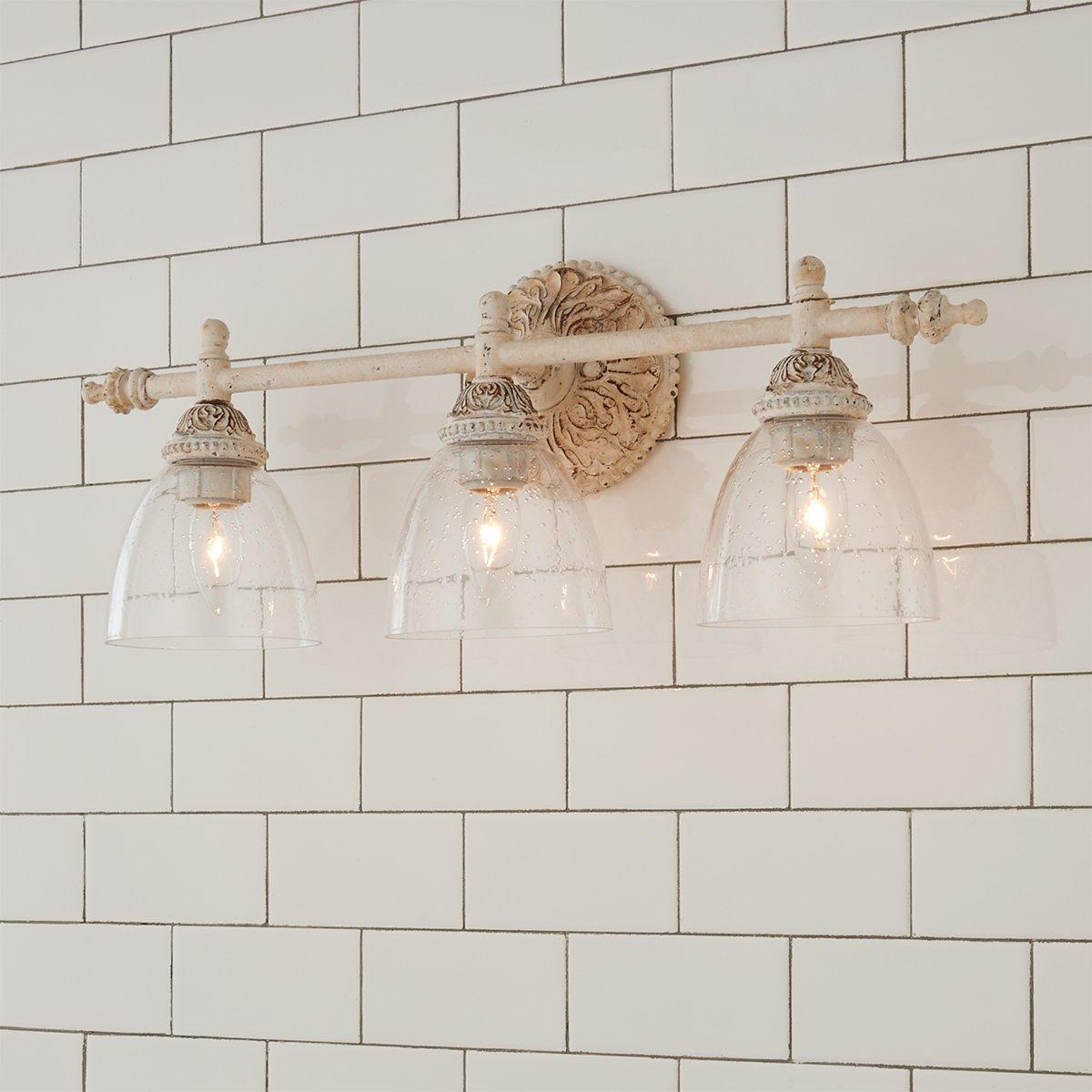 Brooks Vanity Wall Lamp - French Country Antique Brass & Seeded Glass Sconce