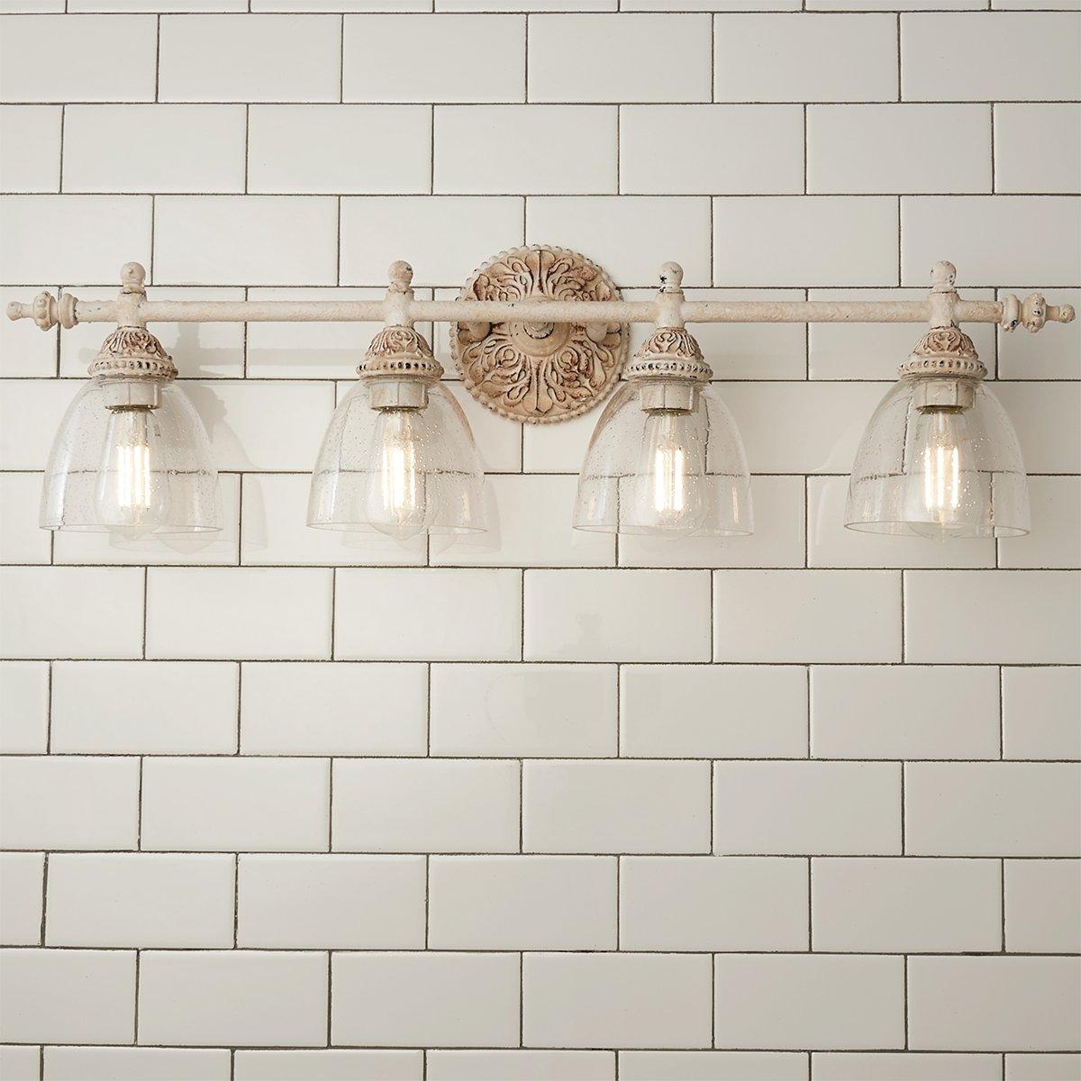 Brooks Vanity Wall Lamp - French Country Antique Brass & Seeded Glass Sconce
