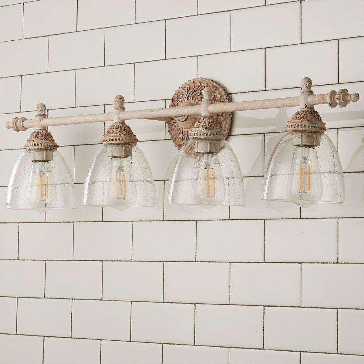 Brooks Vanity Wall Lamp - French Country Antique Brass & Seeded Glass Sconce