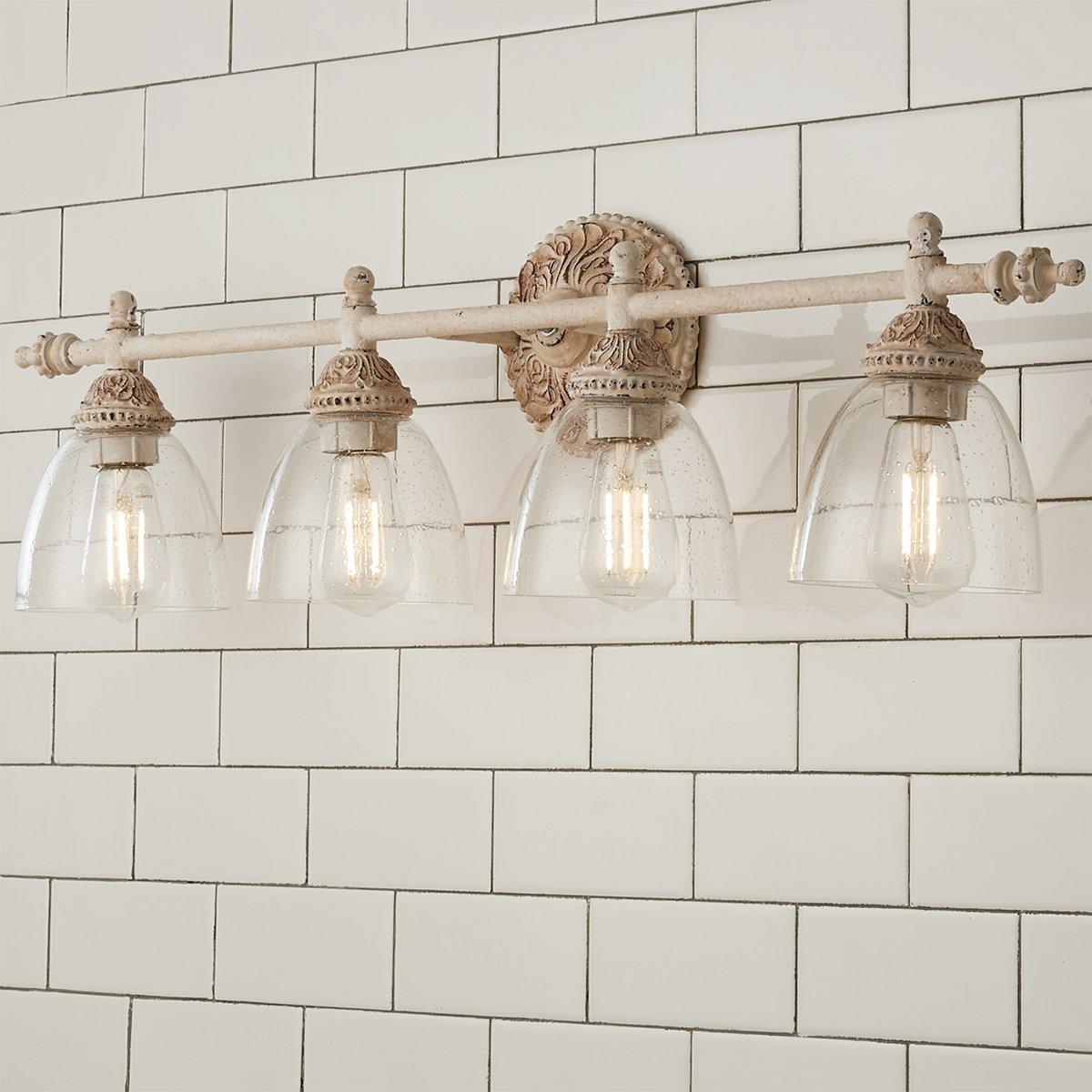 Brooks Vanity Wall Lamp - French Country Antique Brass & Seeded Glass Sconce
