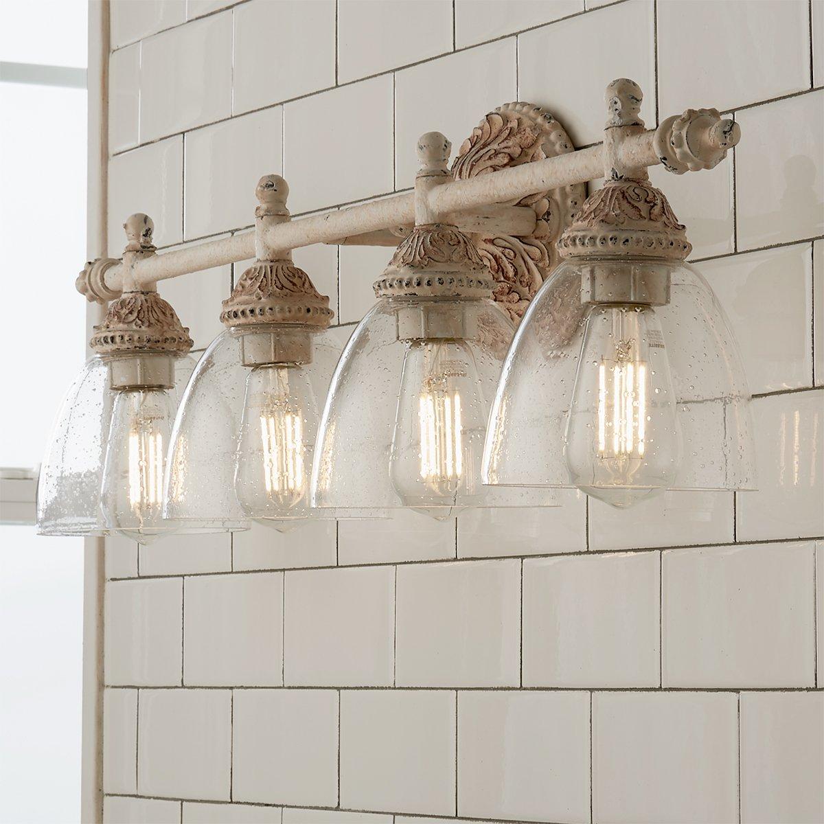 Brooks Vanity Wall Lamp - French Country Antique Brass & Seeded Glass Sconce