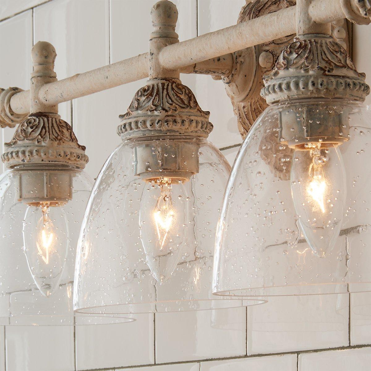 Brooks Vanity Wall Lamp - French Country Antique Brass & Seeded Glass Sconce