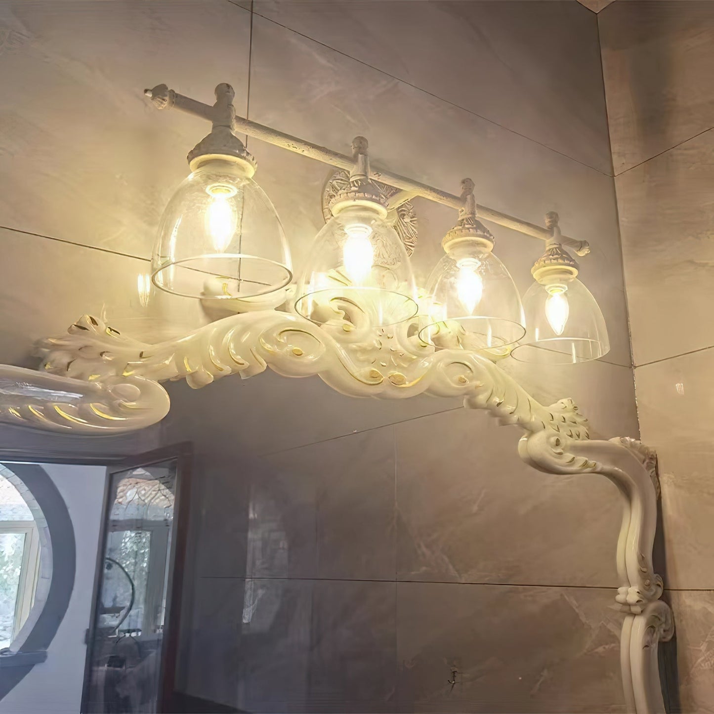Brooks Vanity Wall Lamp - French Country Antique Brass & Seeded Glass Sconce