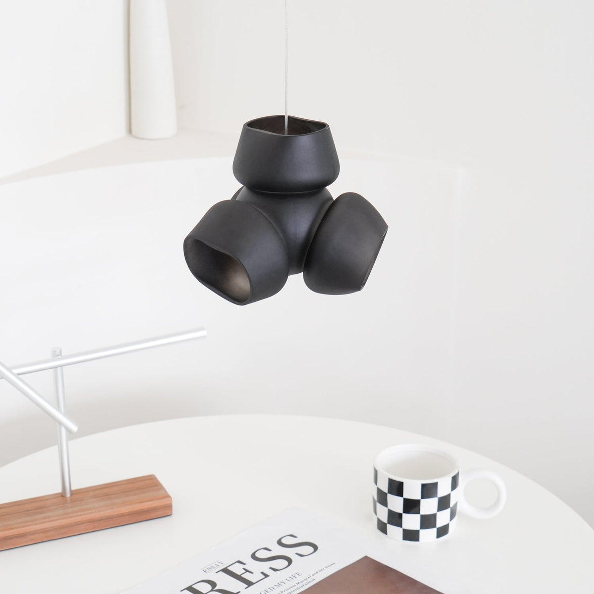Process Glass Pendant Light - Modern Hand-Blown Opal Glass & Basket Shade