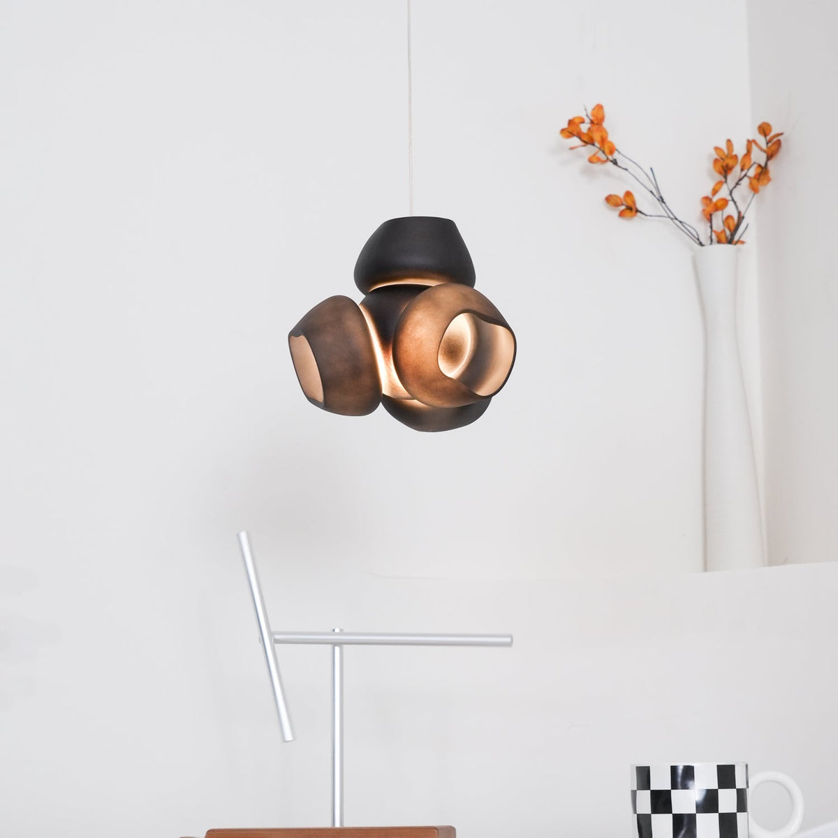Process Glass Pendant Light - Modern Hand-Blown Opal Glass & Basket Shade