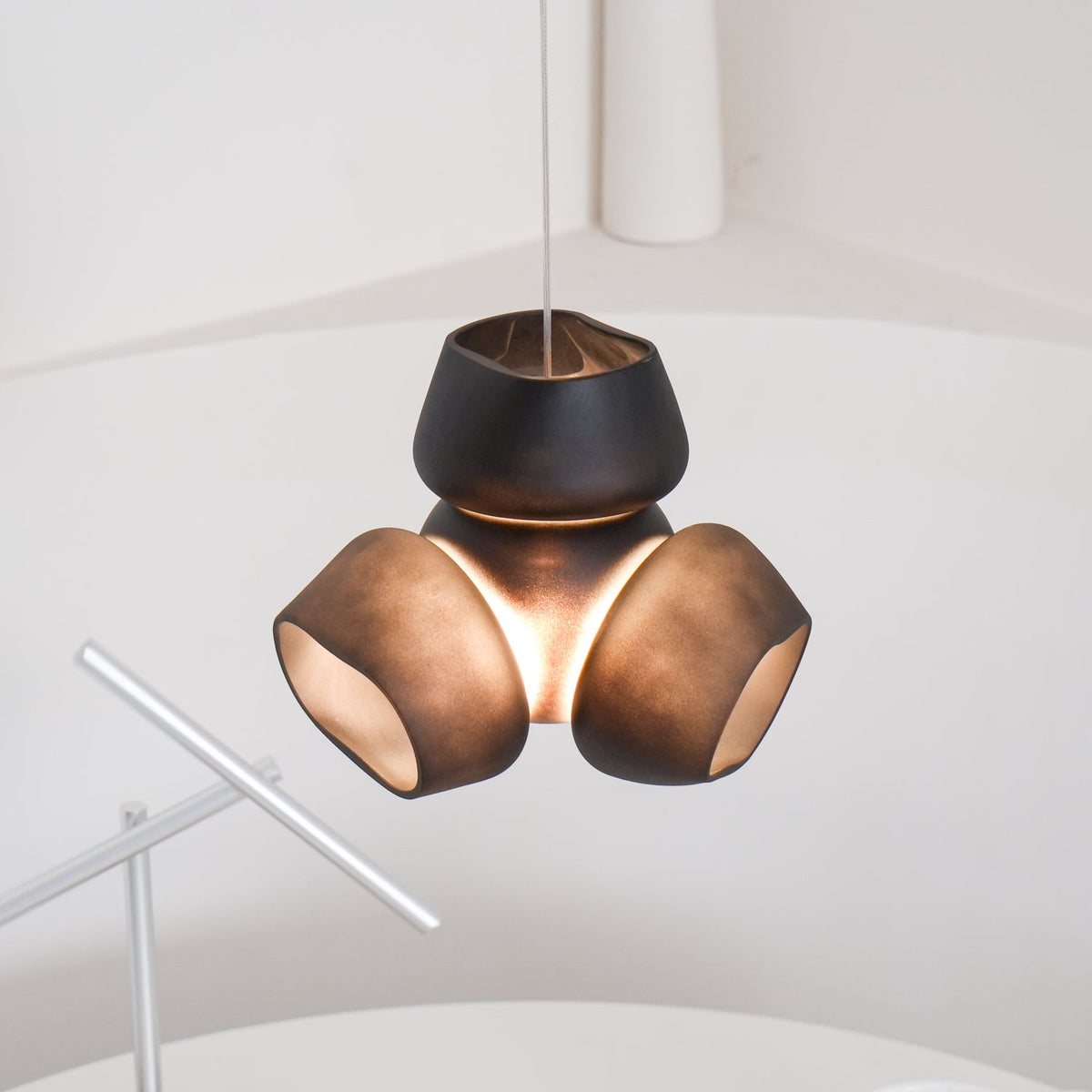 Process Glass Pendant Light - Modern Hand-Blown Opal Glass & Basket Shade