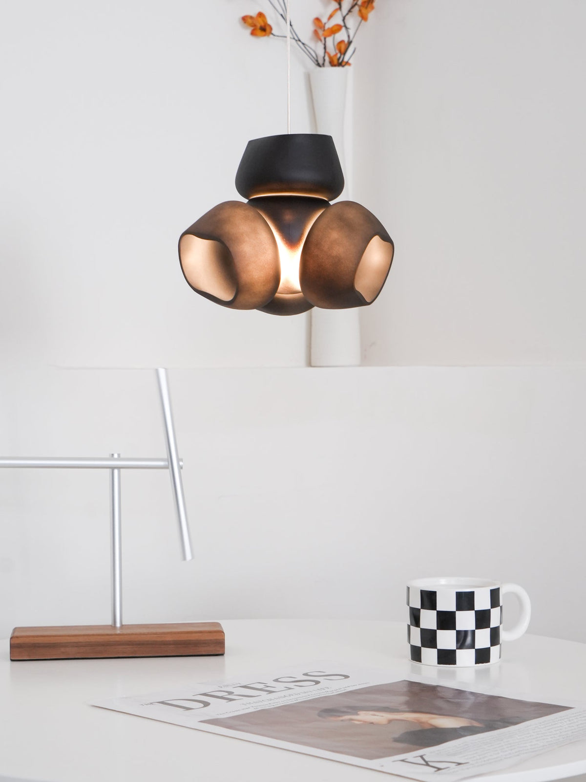 Process Glass Pendant Light - Modern Hand-Blown Opal Glass & Basket Shade