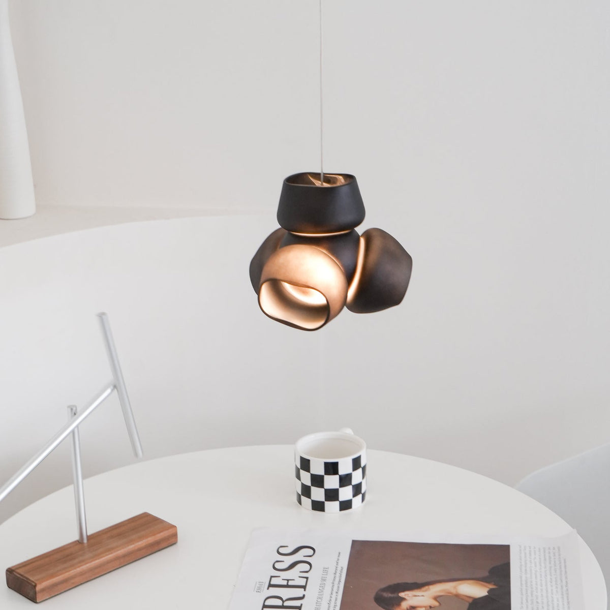 Process Glass Pendant Light - Modern Hand-Blown Opal Glass & Basket Shade