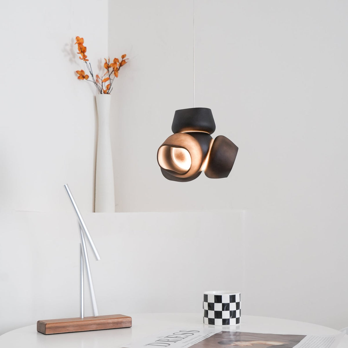 Process Glass Pendant Light - Modern Hand-Blown Opal Glass & Basket Shade