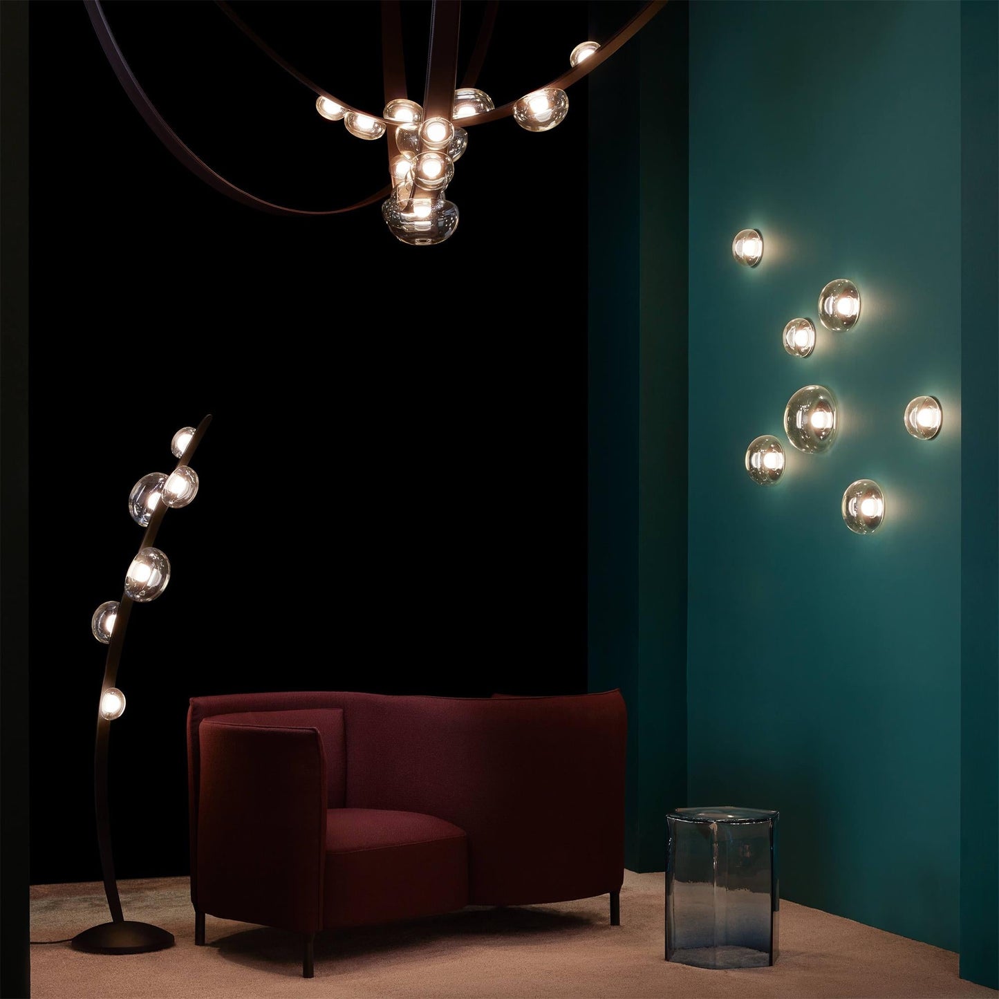 Bubbles Glass Floor Lamp - Iridescent Dew Drop LED Standing Light
