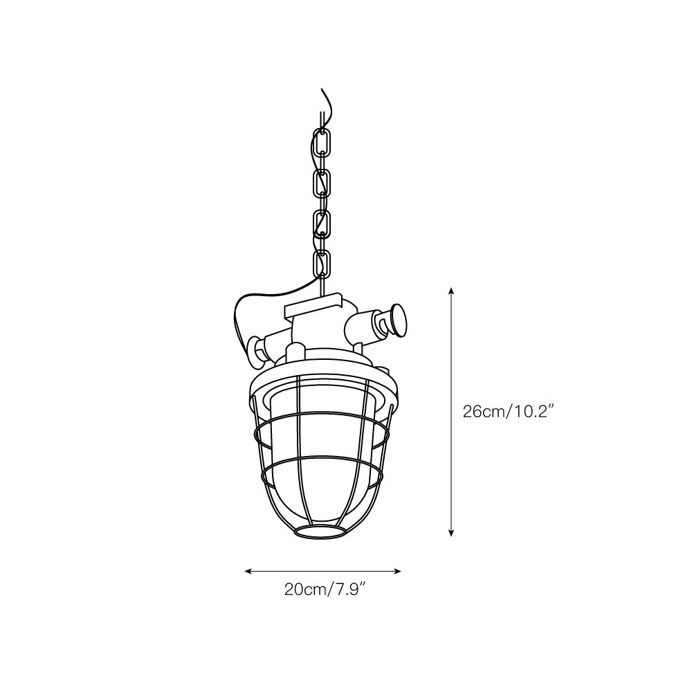 Bulkhead Cage Pendant Light - Industrial Nautical Aluminum Glass Sconce