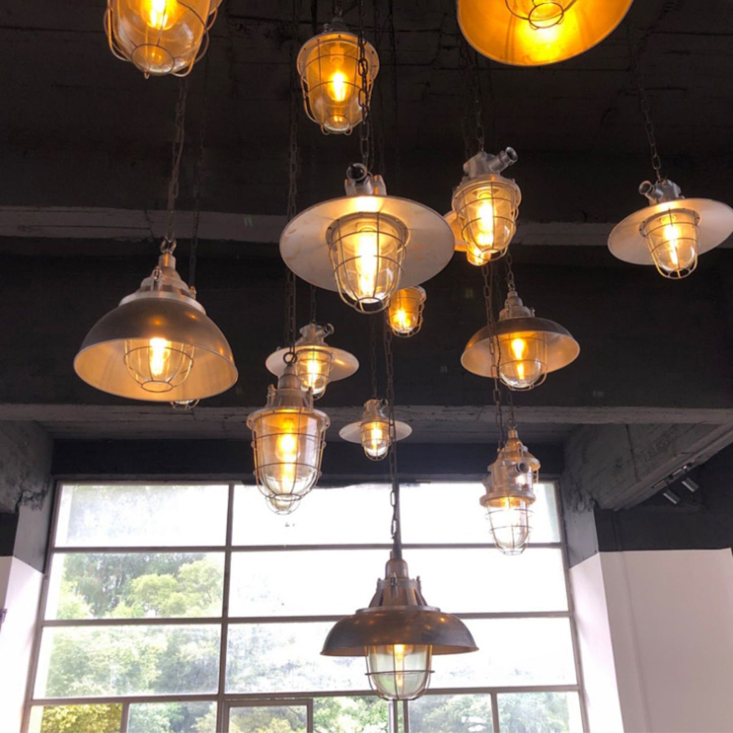 Bulkhead Cage Pendant Light - Industrial Nautical Aluminum Glass Sconce