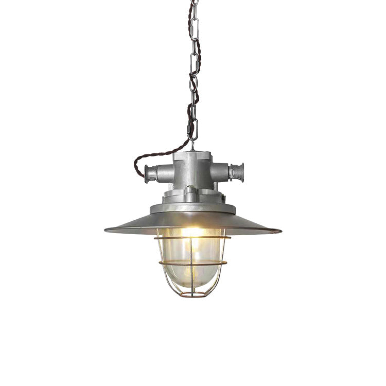 Bulkhead Cage Pendant Light - Industrial Nautical Aluminum Glass Sconce
