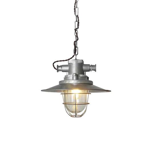 Bulkhead Cage Pendant Light - Industrial Nautical Aluminum Glass Sconce