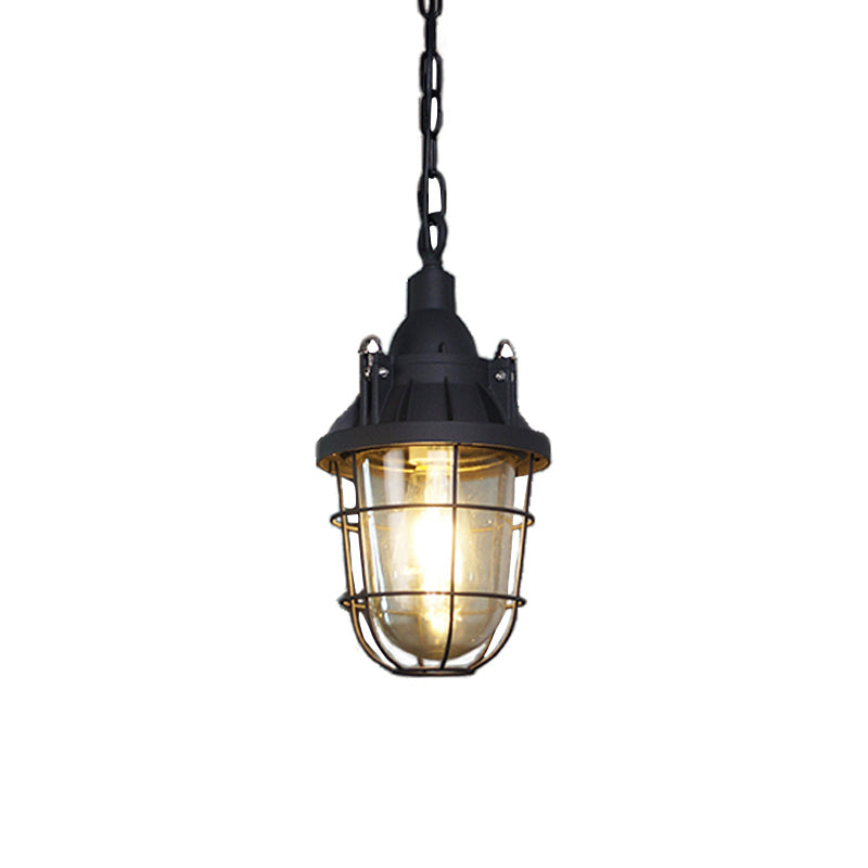 Bulkhead Cage Pendant Light - Industrial Nautical Aluminum Glass Sconce