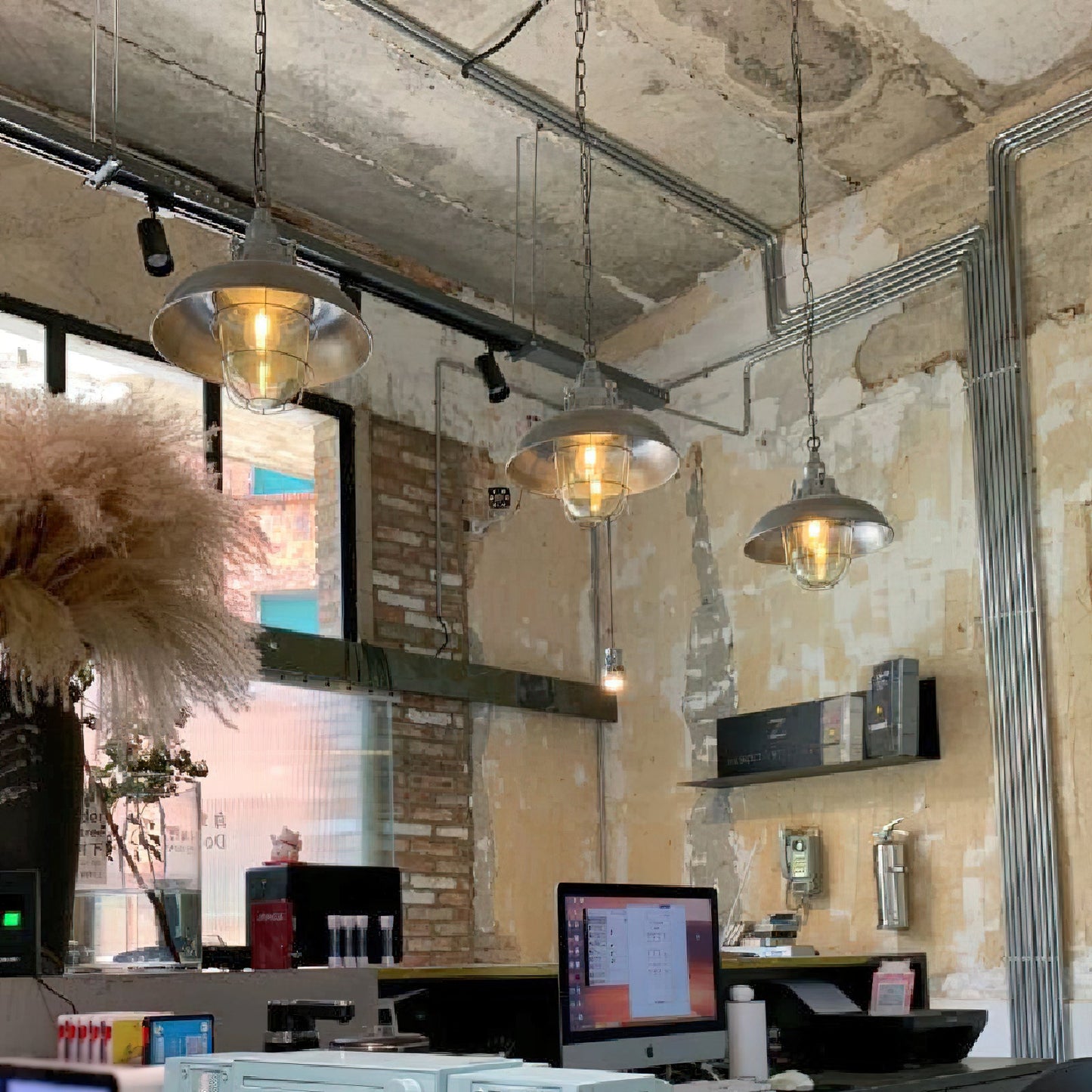 Bulkhead Cage Pendant Light - Industrial Nautical Aluminum Glass Sconce