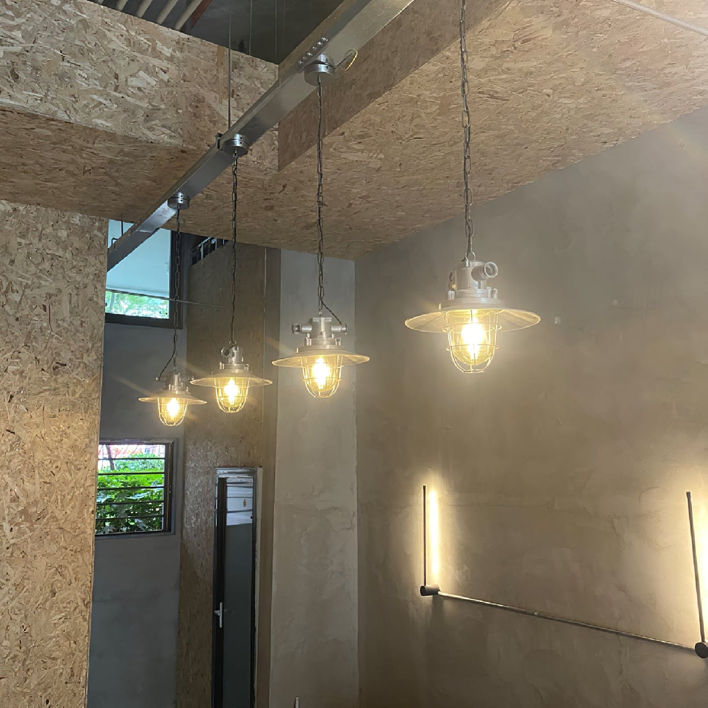 Bulkhead Cage Pendant Light - Industrial Nautical Aluminum Glass Sconce
