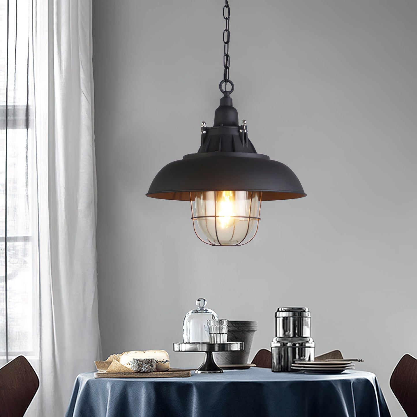Bulkhead Cage Pendant Light - Industrial Nautical Aluminum Glass Sconce
