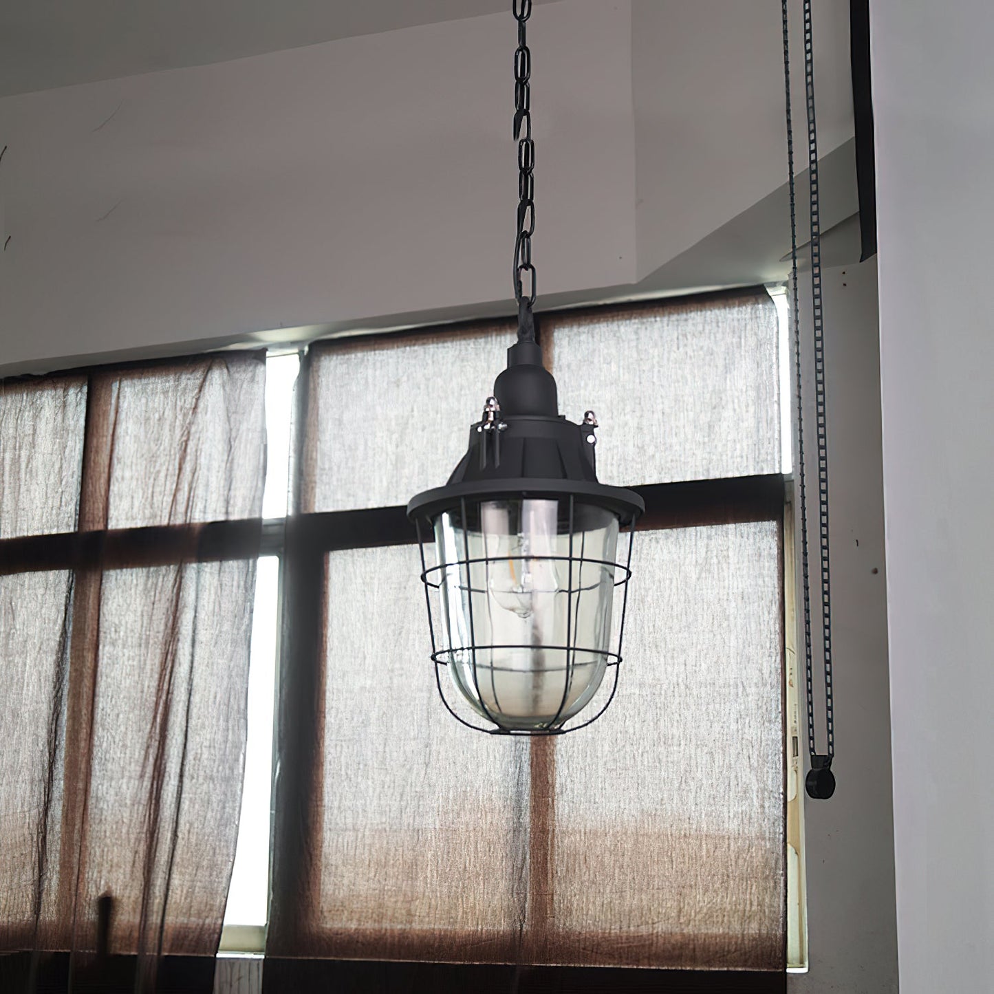 Bulkhead Cage Pendant Light - Industrial Nautical Aluminum Glass Sconce