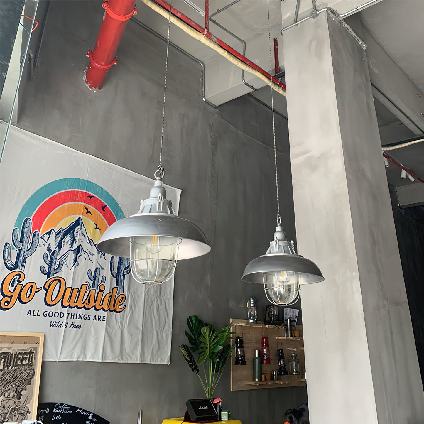 Bulkhead Cage Pendant Light - Industrial Nautical Aluminum Glass Sconce
