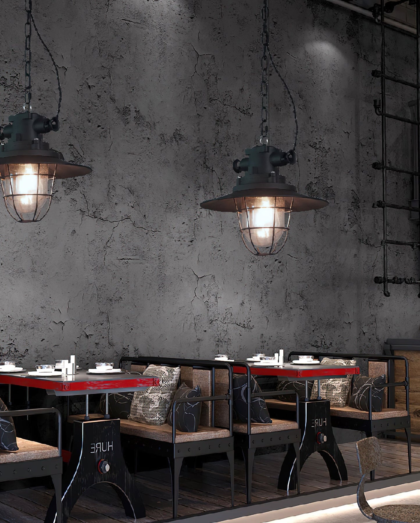 Bulkhead Cage Pendant Light - Industrial Nautical Aluminum Glass Sconce