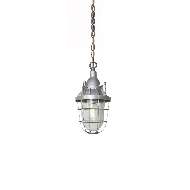 Bulkhead Cage Pendant Light - Industrial Nautical Aluminum Glass Sconce