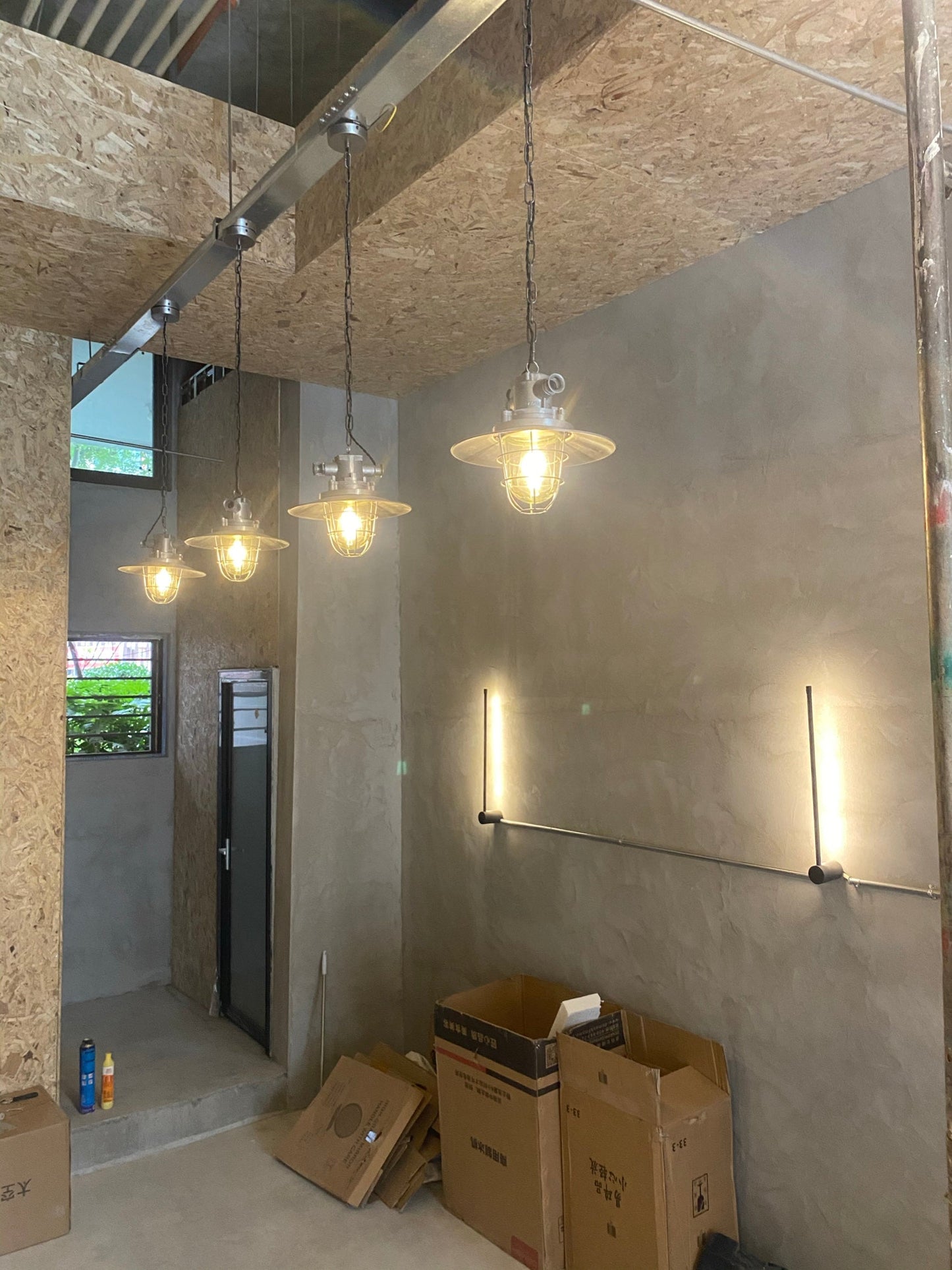 Bulkhead Cage Pendant Light - Industrial Nautical Aluminum Glass Sconce