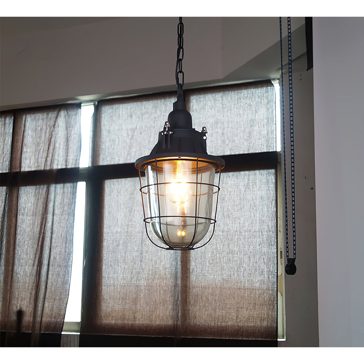 Bulkhead Cage Pendant Light - Industrial Nautical Aluminum Glass Sconce