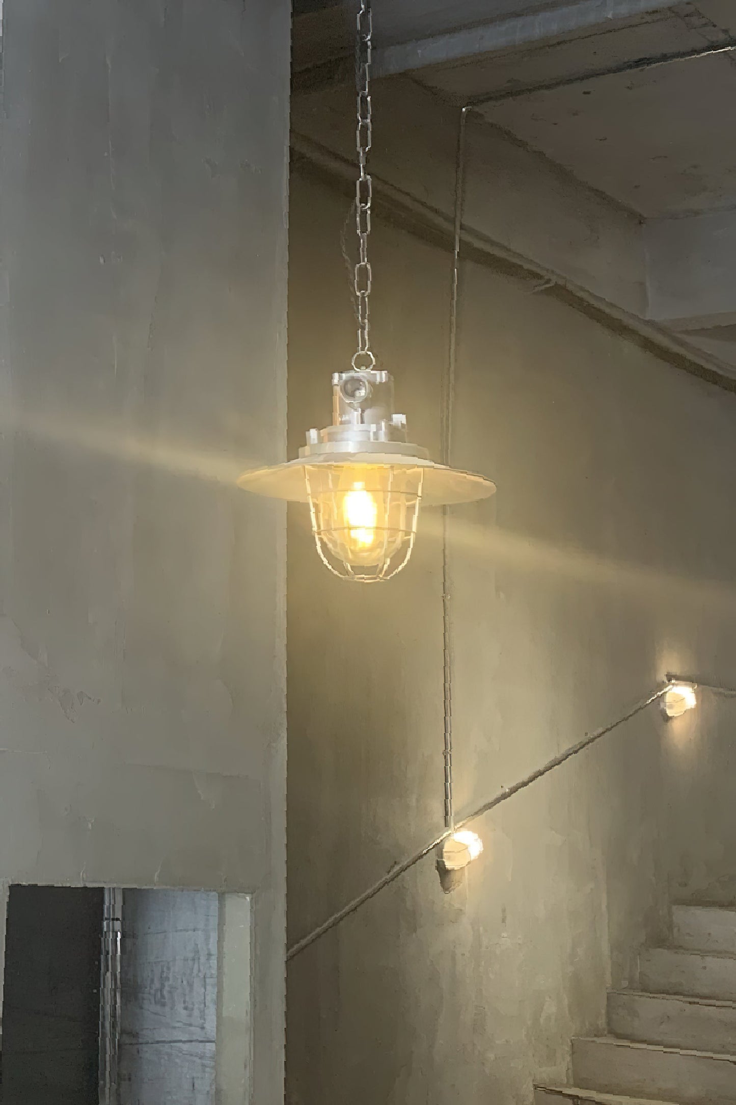 Bulkhead Cage Pendant Light - Industrial Nautical Aluminum Glass Sconce