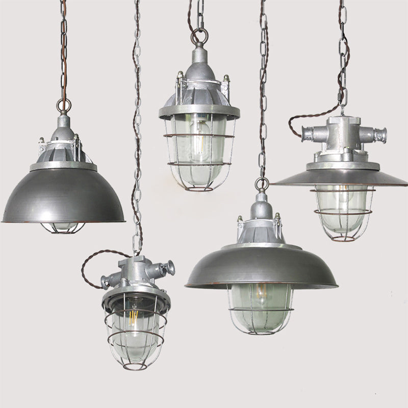 Bulkhead Cage Pendant Light - Industrial Nautical Aluminum Glass Sconce