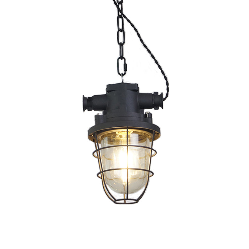 Bulkhead Cage Pendant Light - Industrial Nautical Aluminum Glass Sconce