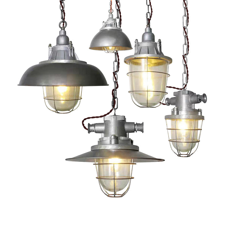 Bulkhead Cage Pendant Light - Industrial Nautical Aluminum Glass Sconce