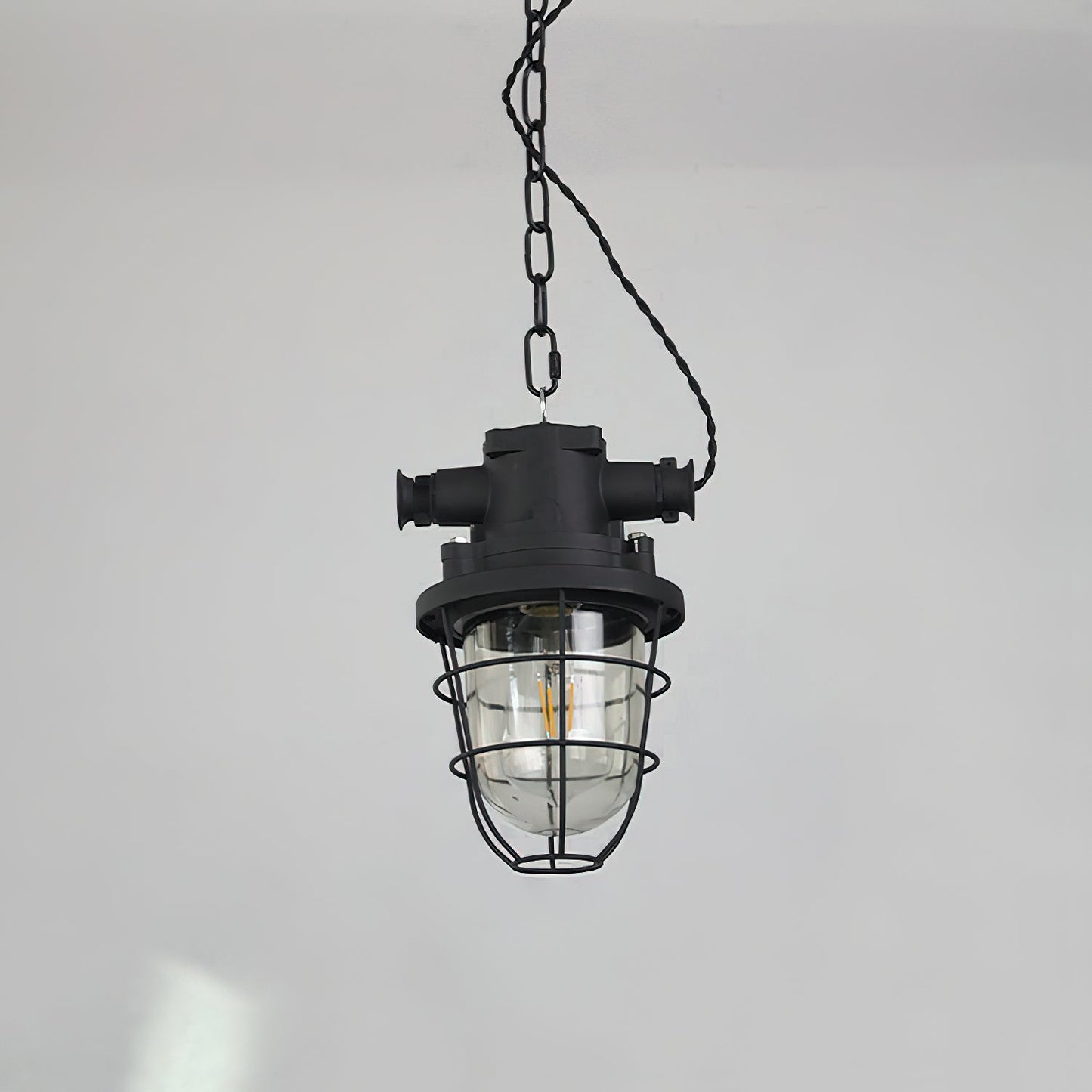 Bulkhead Cage Pendant Light - Industrial Nautical Aluminum Glass Sconce