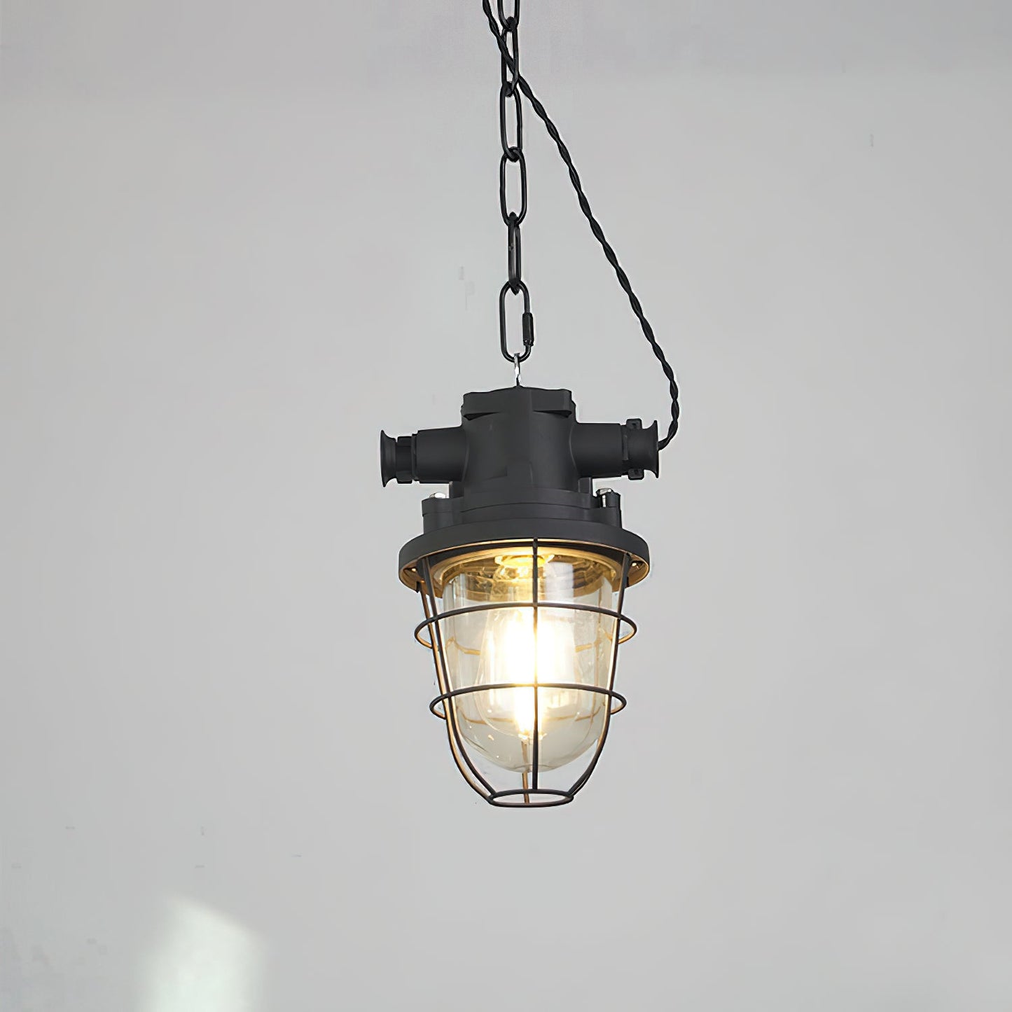 Bulkhead Cage Pendant Light - Industrial Nautical Aluminum Glass Sconce