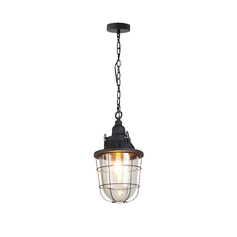 Bulkhead Cage Pendant Light - Industrial Nautical Aluminum Glass Sconce