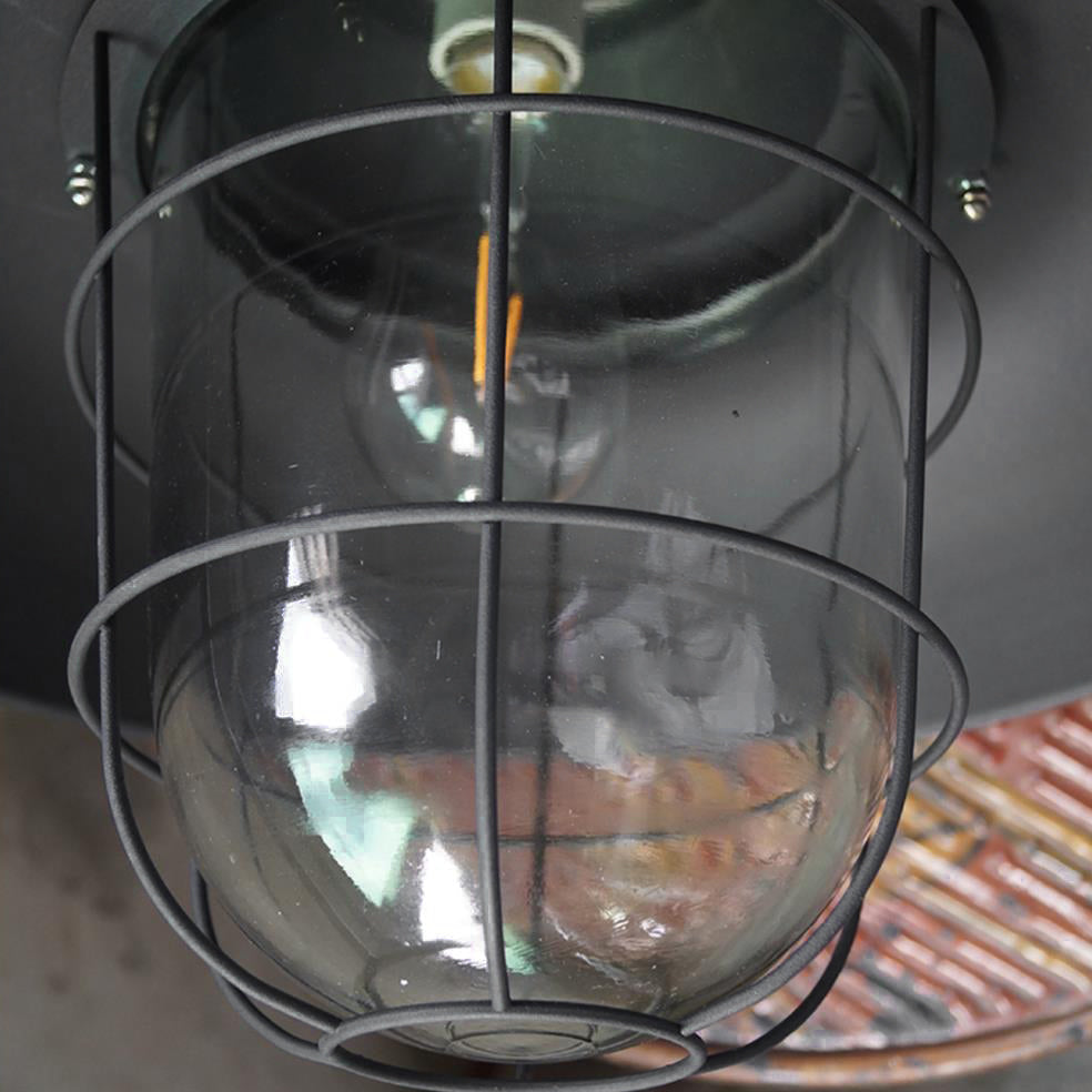 Bulkhead Cage Pendant Light - Industrial Nautical Aluminum Glass Sconce