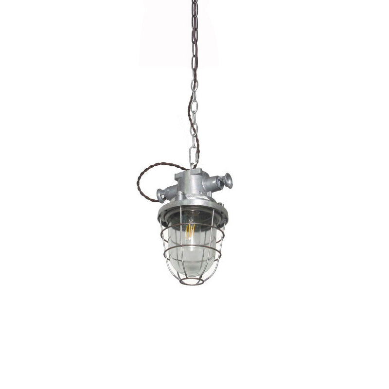 Bulkhead Cage Pendant Light - Industrial Nautical Aluminum Glass Sconce