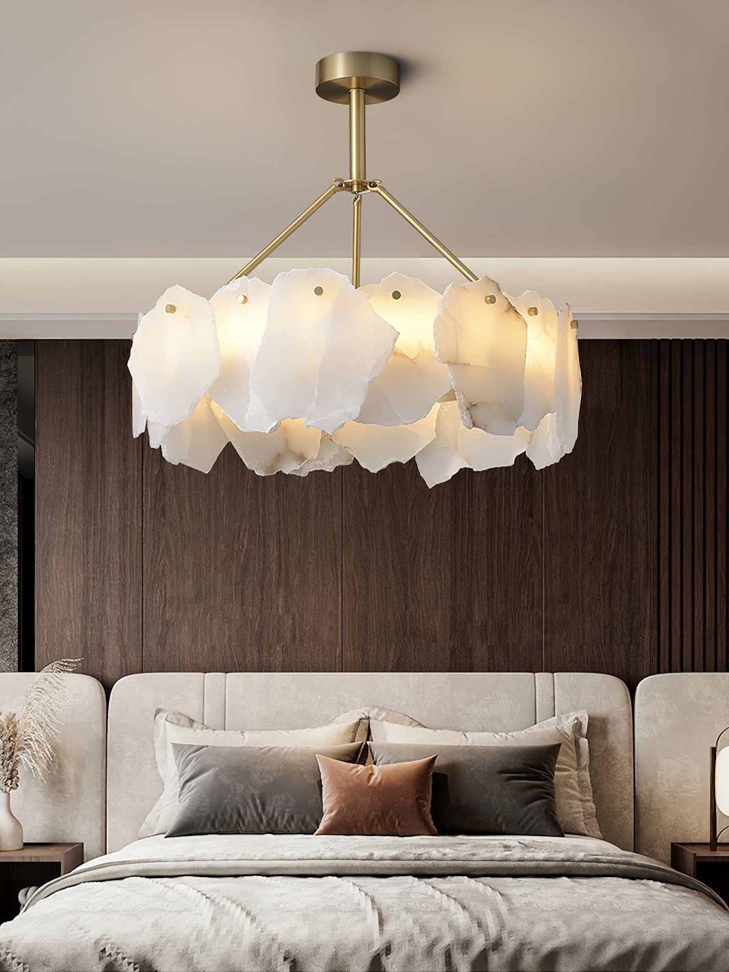 Burton Alabaster Chandelier - Postmodern Brass & Natural Stone LED Luxury Light