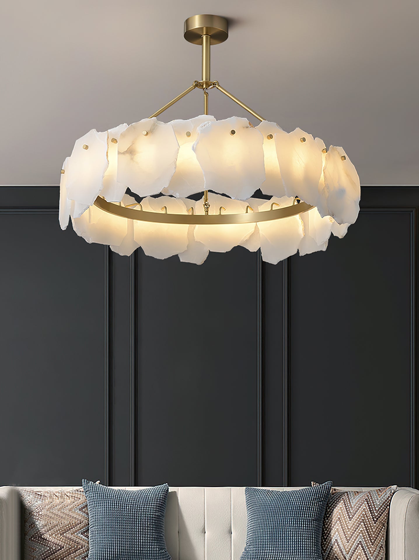 Burton Alabaster Chandelier - Postmodern Brass & Natural Stone LED Luxury Light