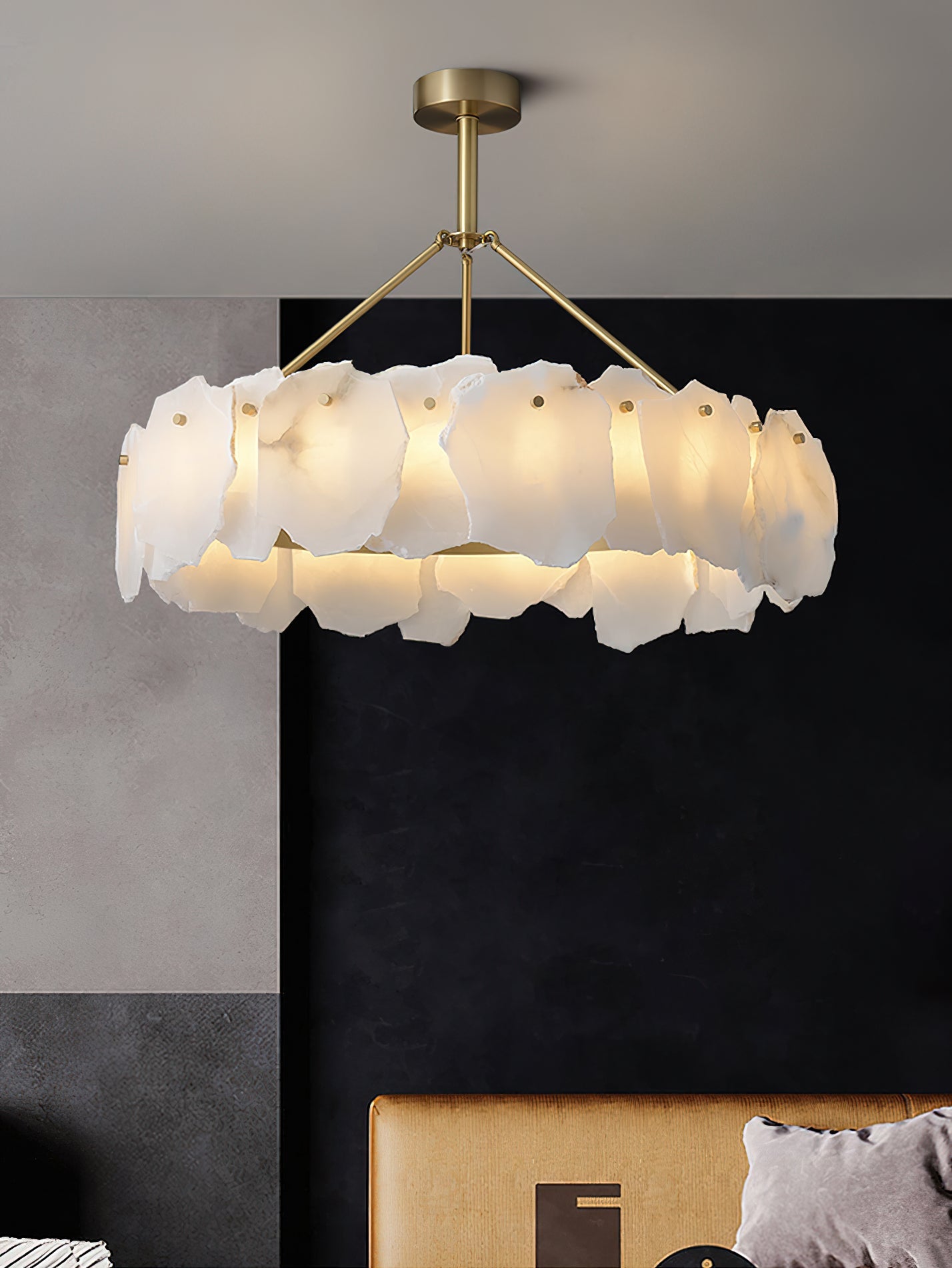 Burton Alabaster Chandelier - Postmodern Brass & Natural Stone LED Luxury Light