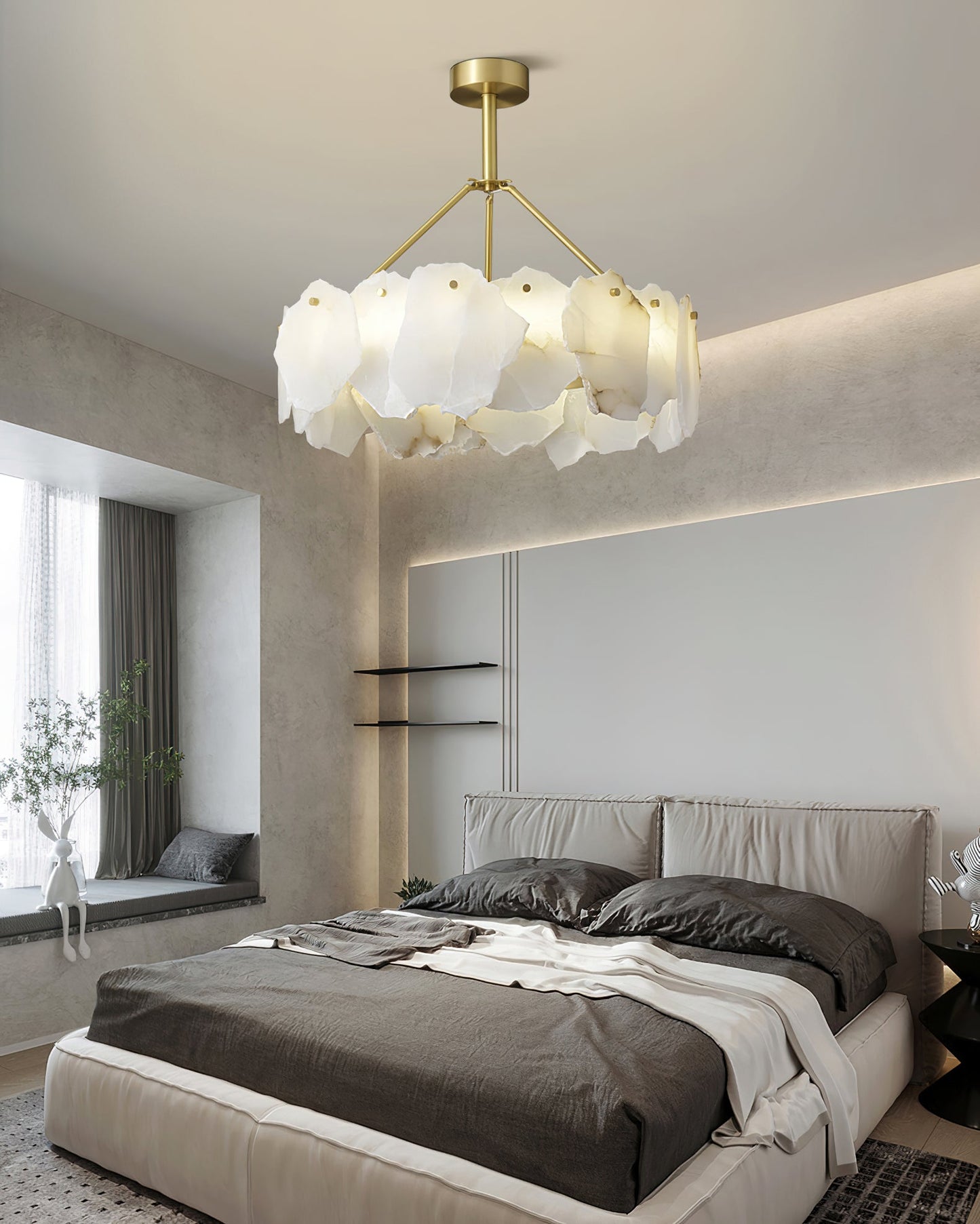 Burton Alabaster Chandelier - Postmodern Brass & Natural Stone LED Luxury Light